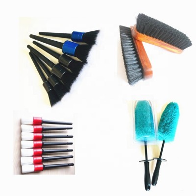 Custom Different Size Boar Bristles Detailing Car Brush Set For Cleaning Emblem Tyre Rim Wheel Washing Brushes