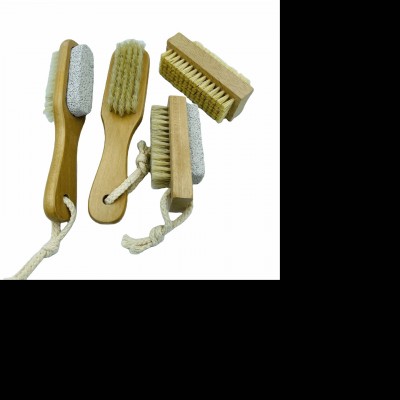 Double Sided Boar Hair Wooden Shower Foot Scrubber Brush Bath Scrubbing Brush With Pumice Stone